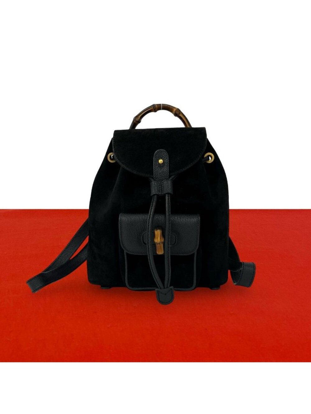 Gucci Vintage Gucci Bamboo Suede Leather Backpack Black